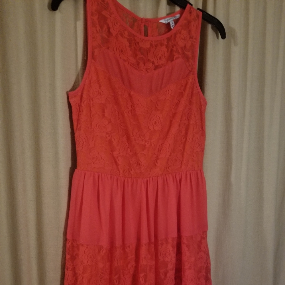 Cute red almost tangerine dress with lacy details